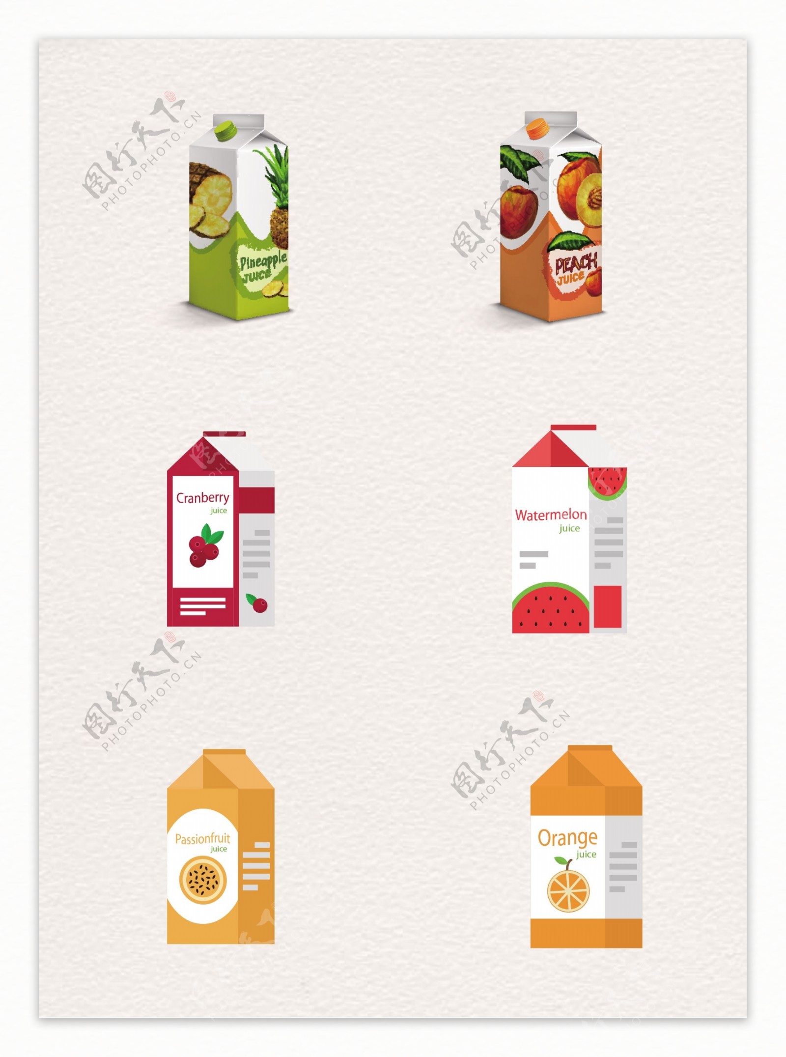 彩色矢量果汁饮料元素包装设计