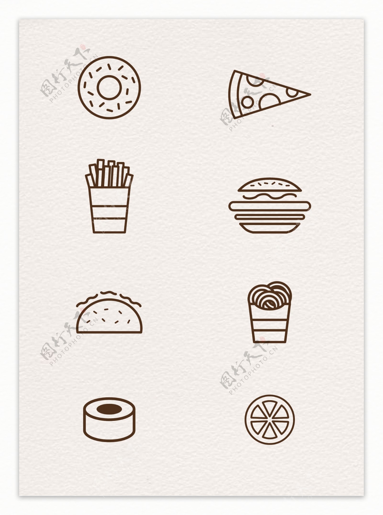 快餐食品手绘线条图标