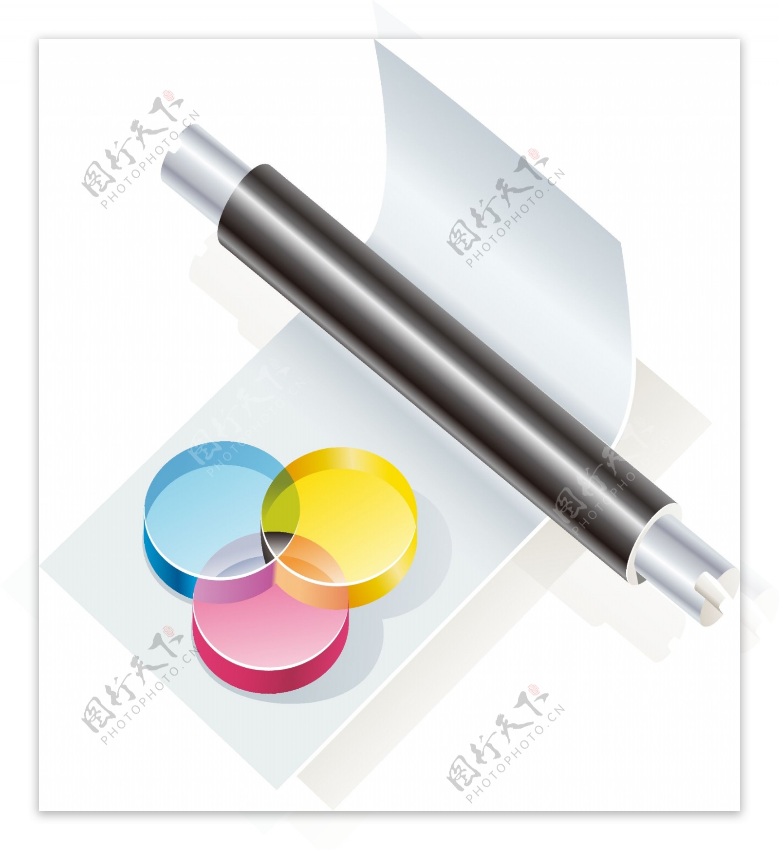 金属笔与彩色圆形矢量图