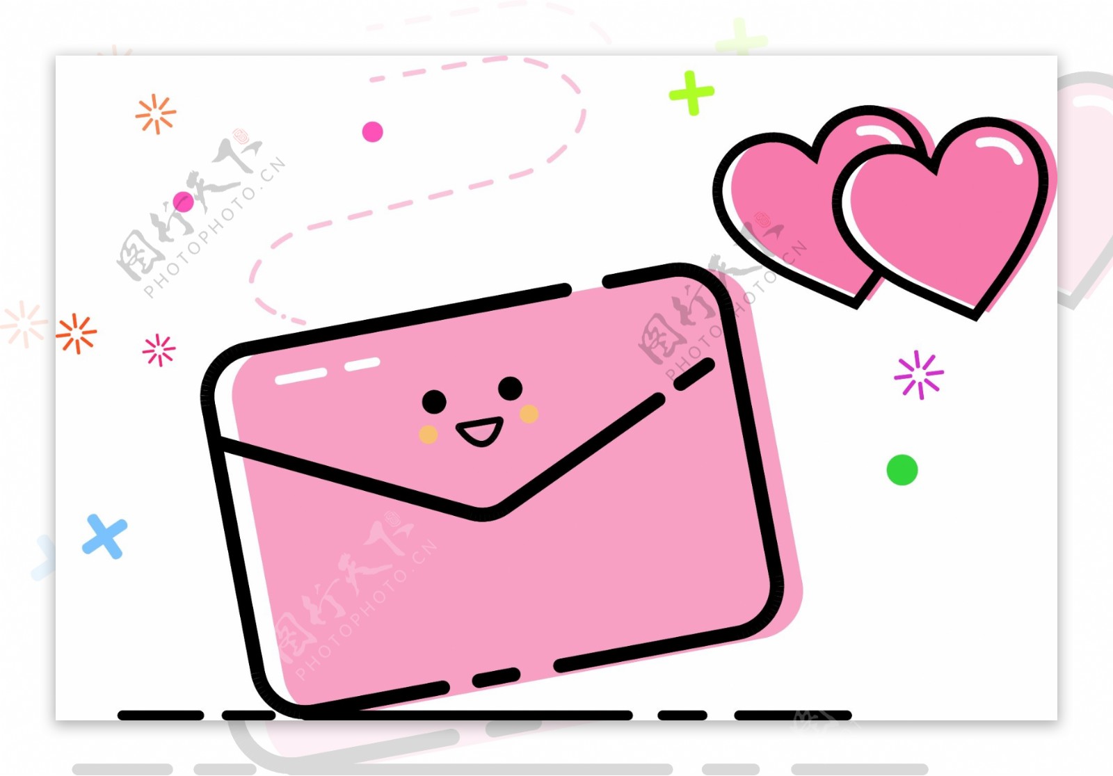 MEB风格粉色信件爱心表白小图标矢量图