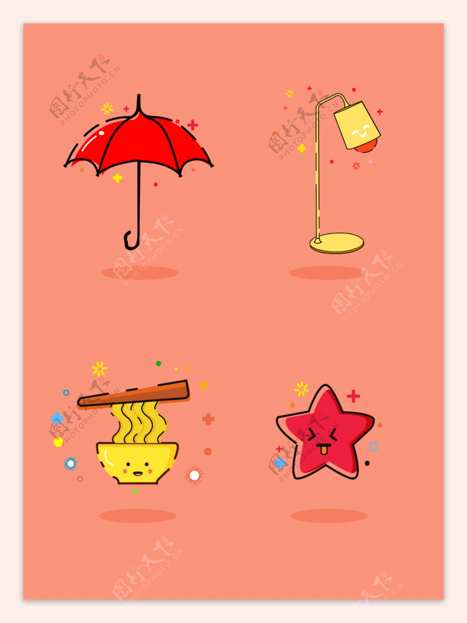 卡通物品雨伞台灯面条星星Mbe风简约有趣可爱小图标