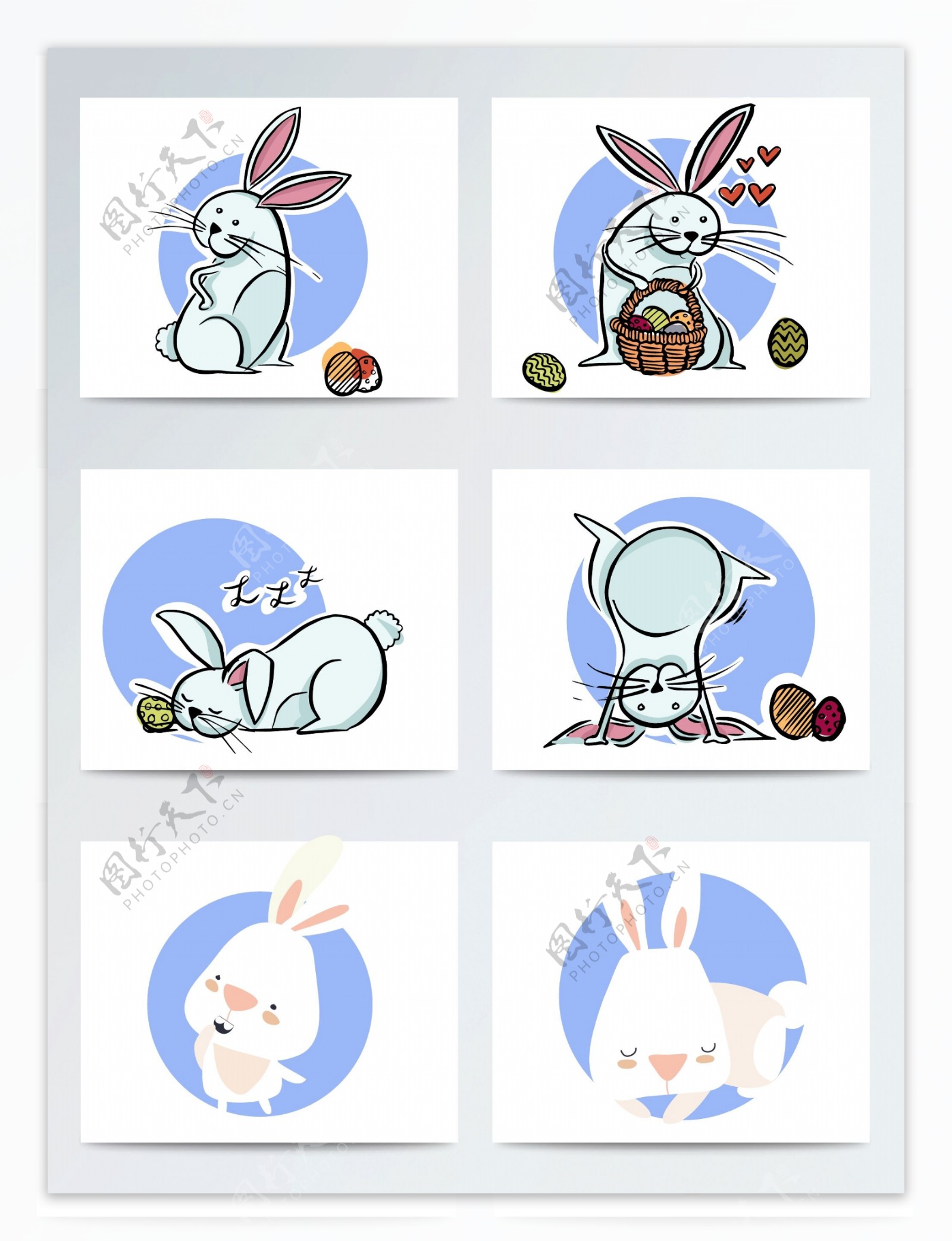 卡通兔子复活节彩蛋篮子ai矢量元素