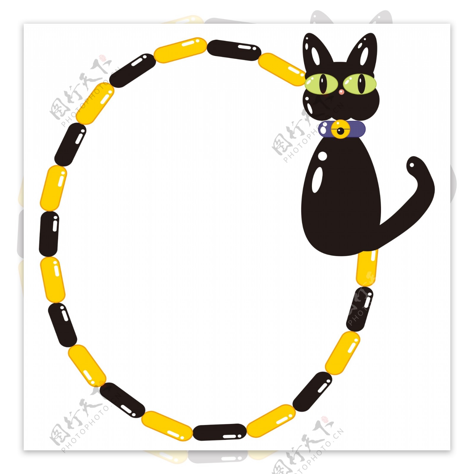黑色黄色万圣节小猫气球对话框边框