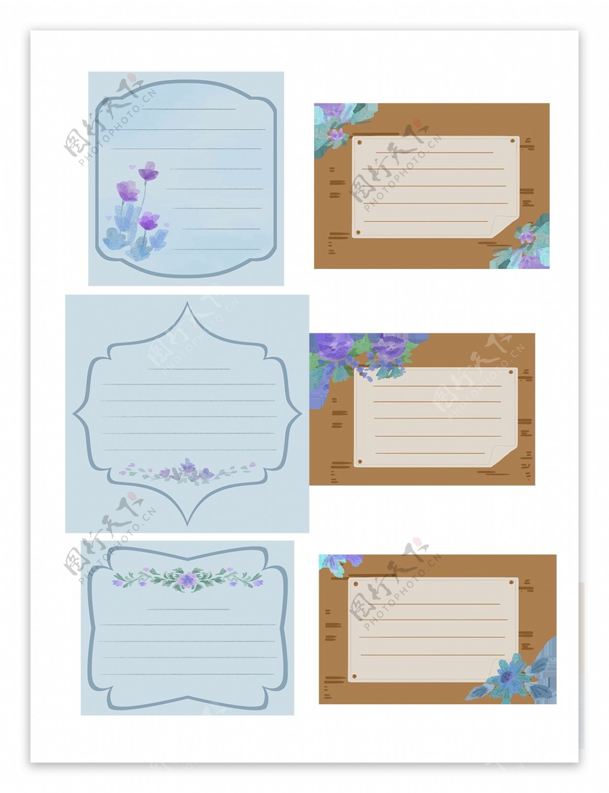 手绘植物蓝紫小花边框设计元素合集