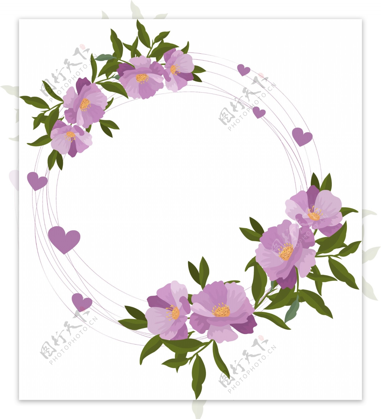 卡通紫色花朵圆环边框矢量元素