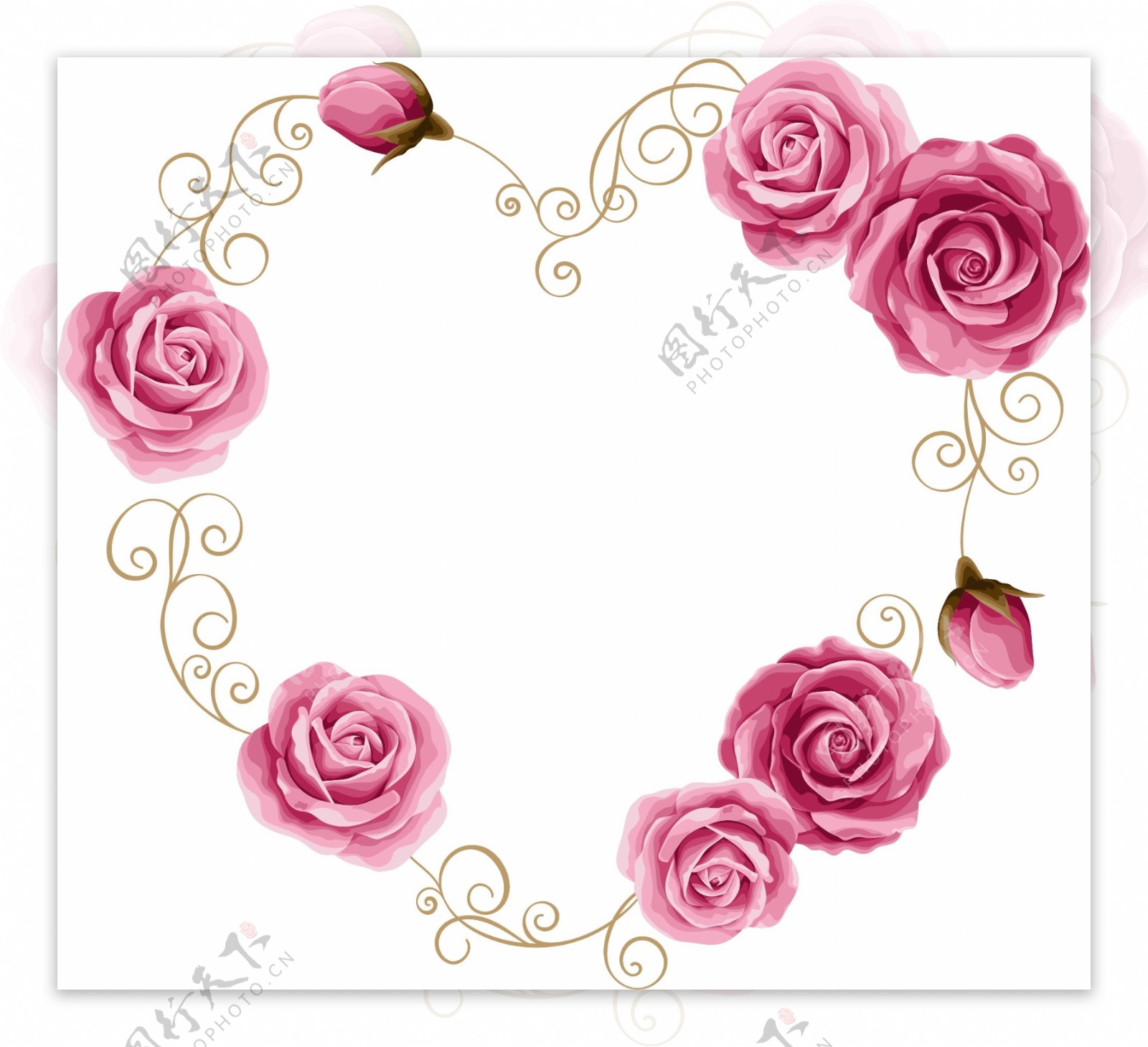 手绘清新粉色玫瑰心形矢量元素