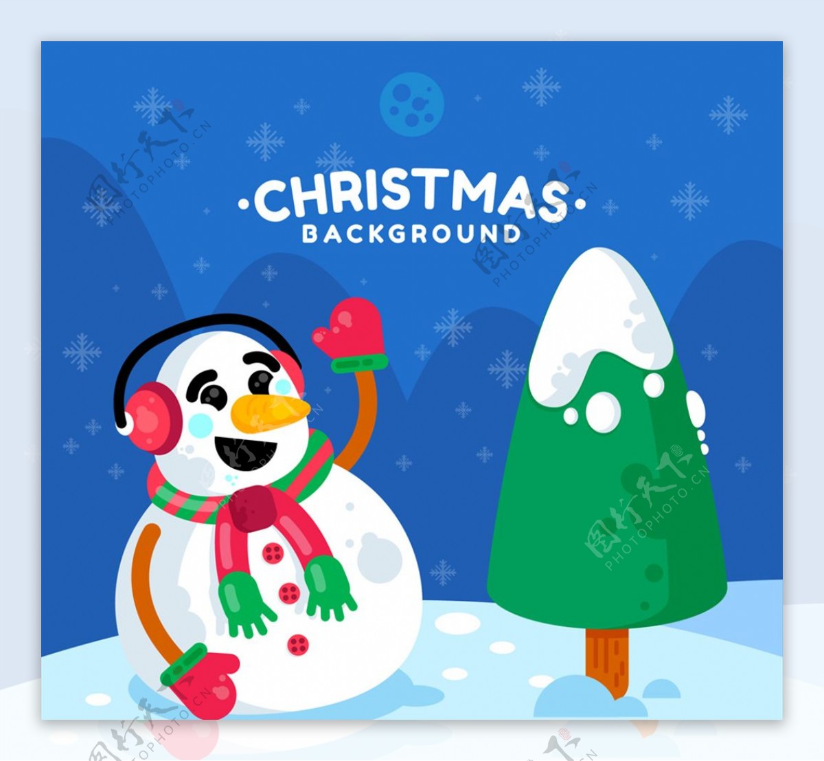 卡通圣诞节雪地雪人矢量素材