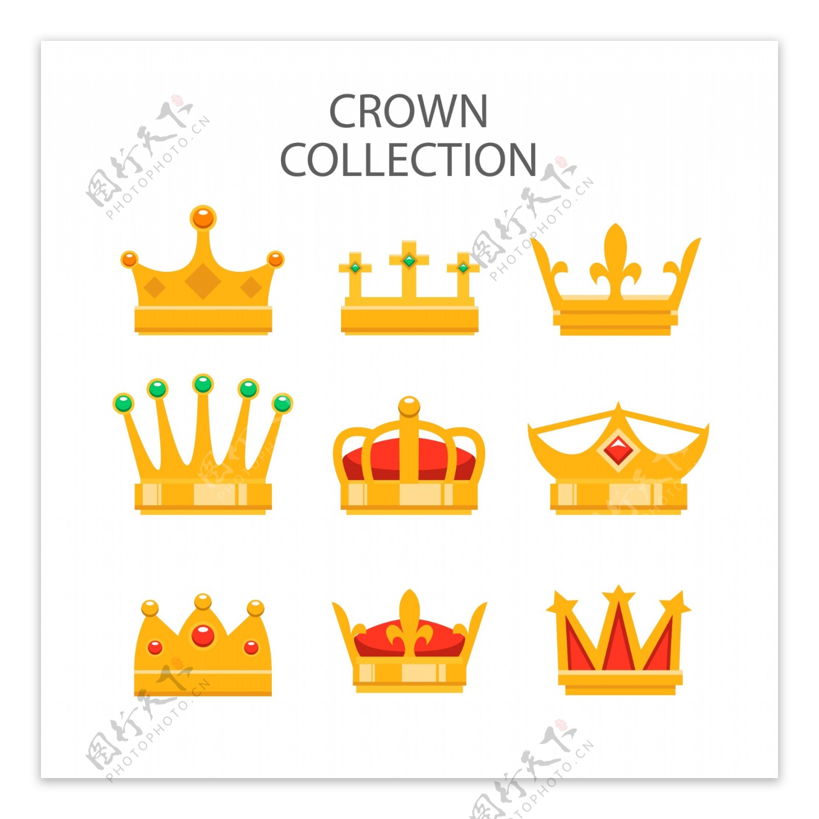 9款金色王冠设计矢量素材