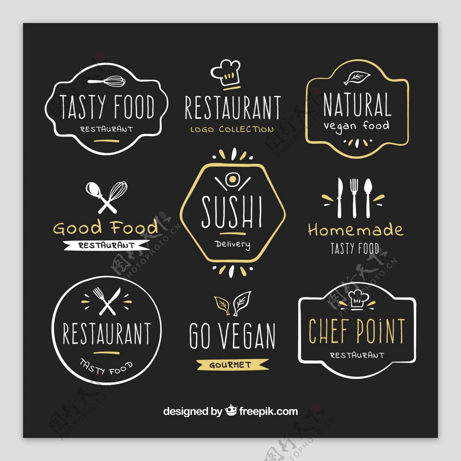 9款手绘餐馆标志设计矢量图