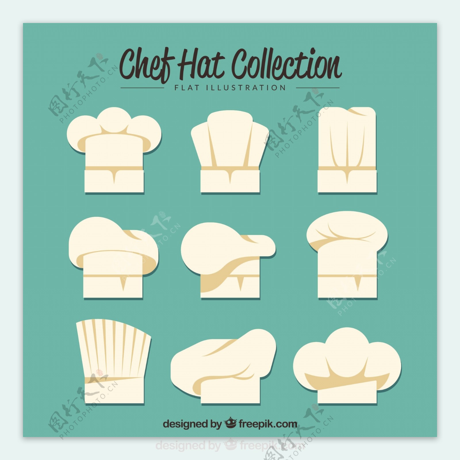 9款白色扁平化厨师帽矢量图