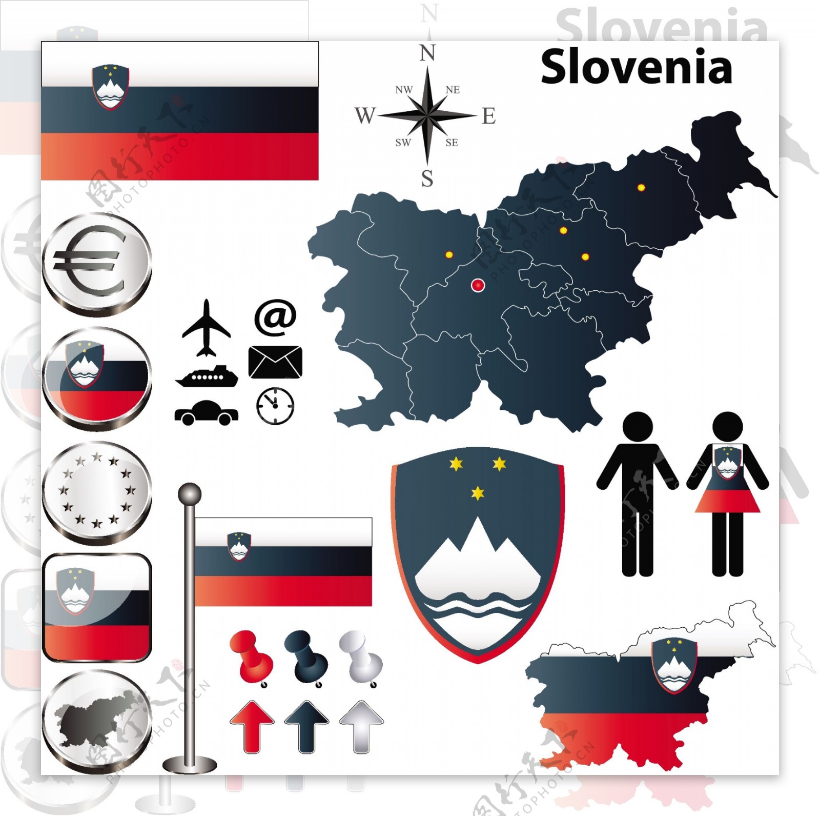 斯洛文尼亚国旗地图矢量