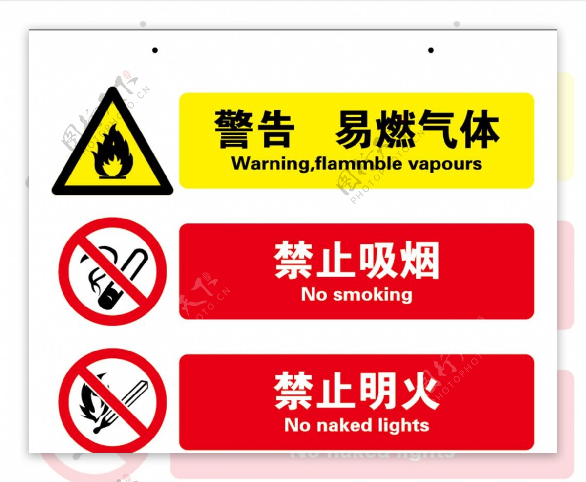 警示危险禁止吸烟易燃气体