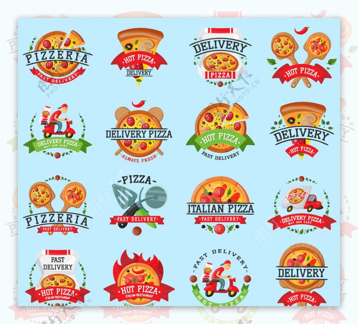 16款创意披萨标签设计矢量素材