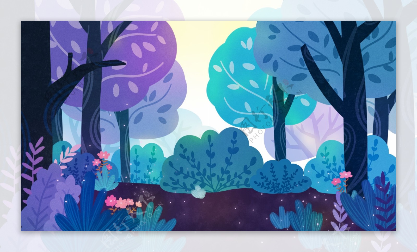童话风彩色树木背景设计