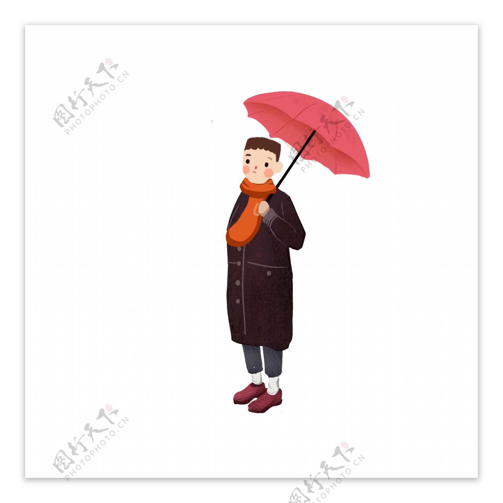 撑着伞的少年手绘人物设计