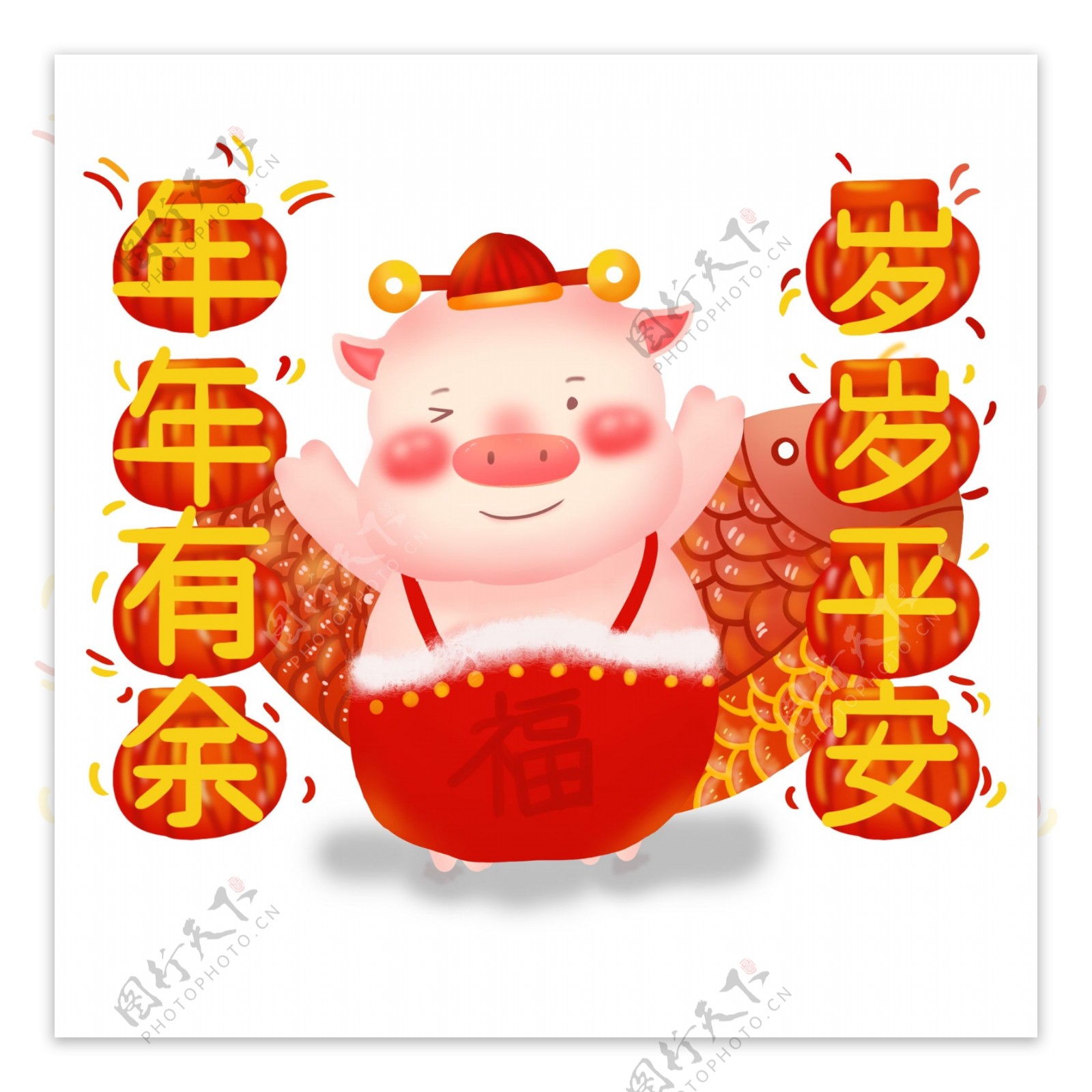 新年可爱猪立体IP卡通形象喜庆插画可商用