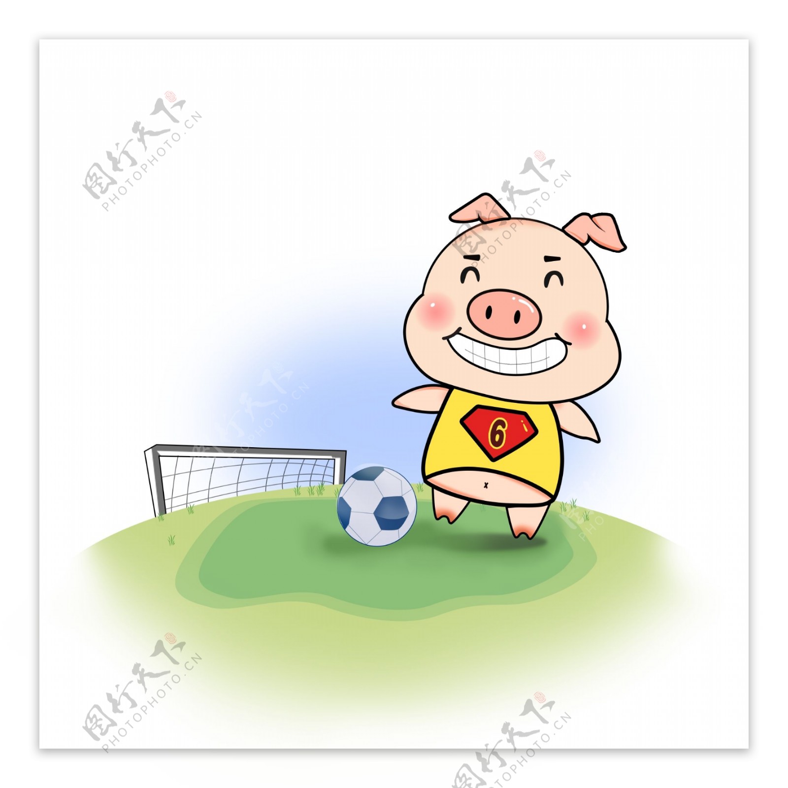 草地上踢球的猪元素设计