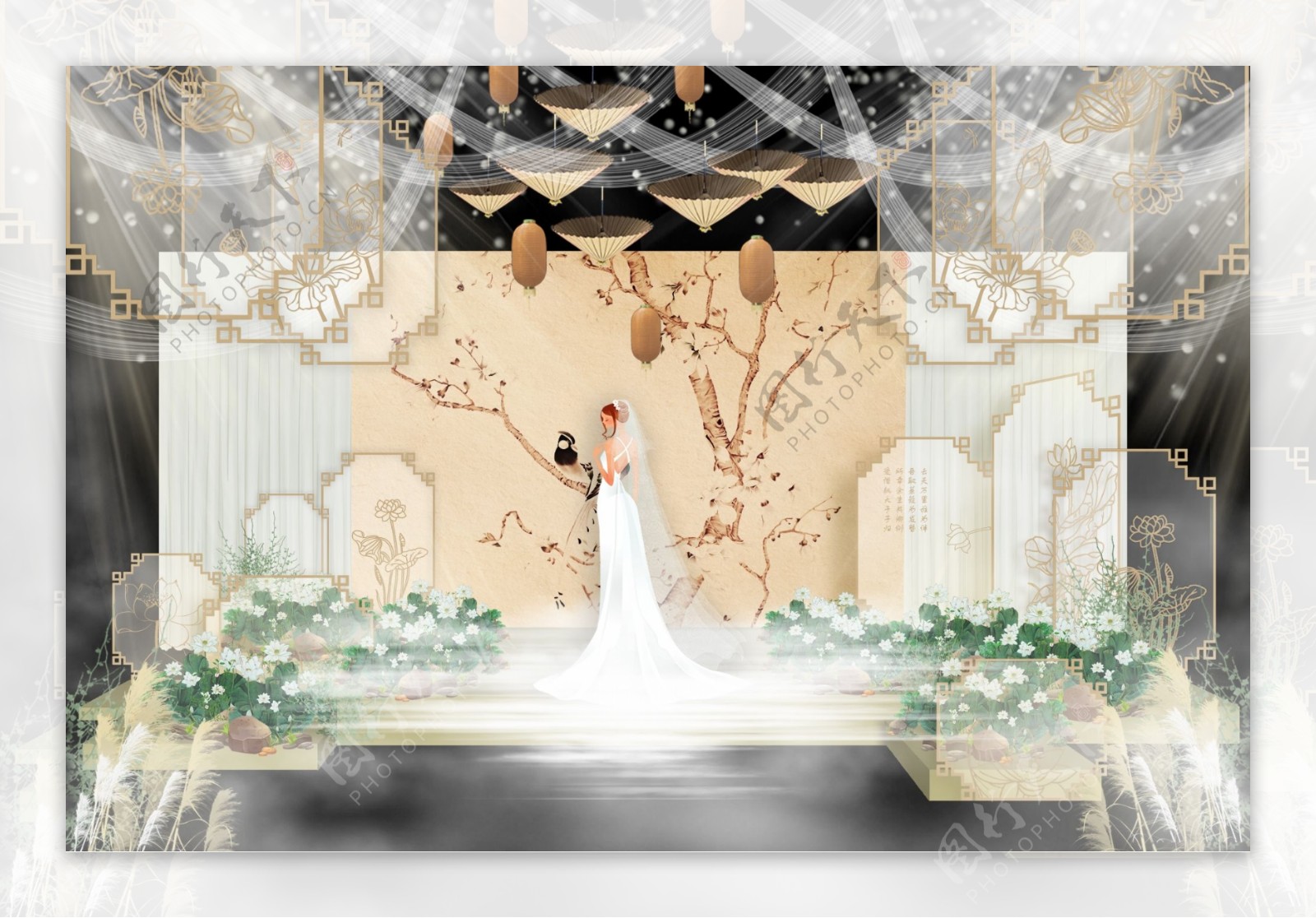 新中式婚礼中心舞台效果图