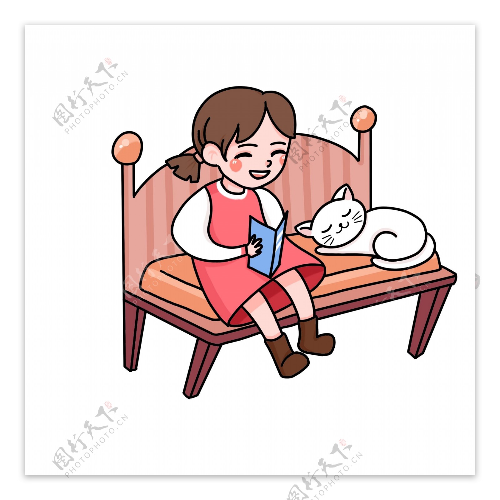 坐在椅子上看书的女孩漫画人物设计可商用元素