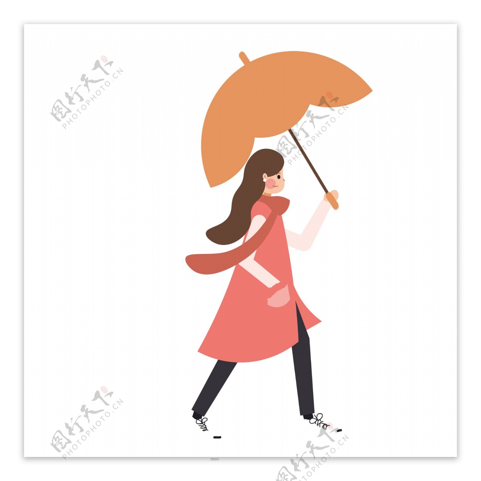 小清新拿着雨伞的女生设计可商用元素