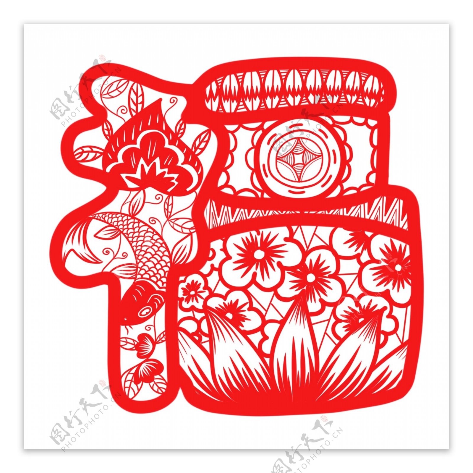 商用红色喜庆新年窗花剪纸创意福字装饰贴图