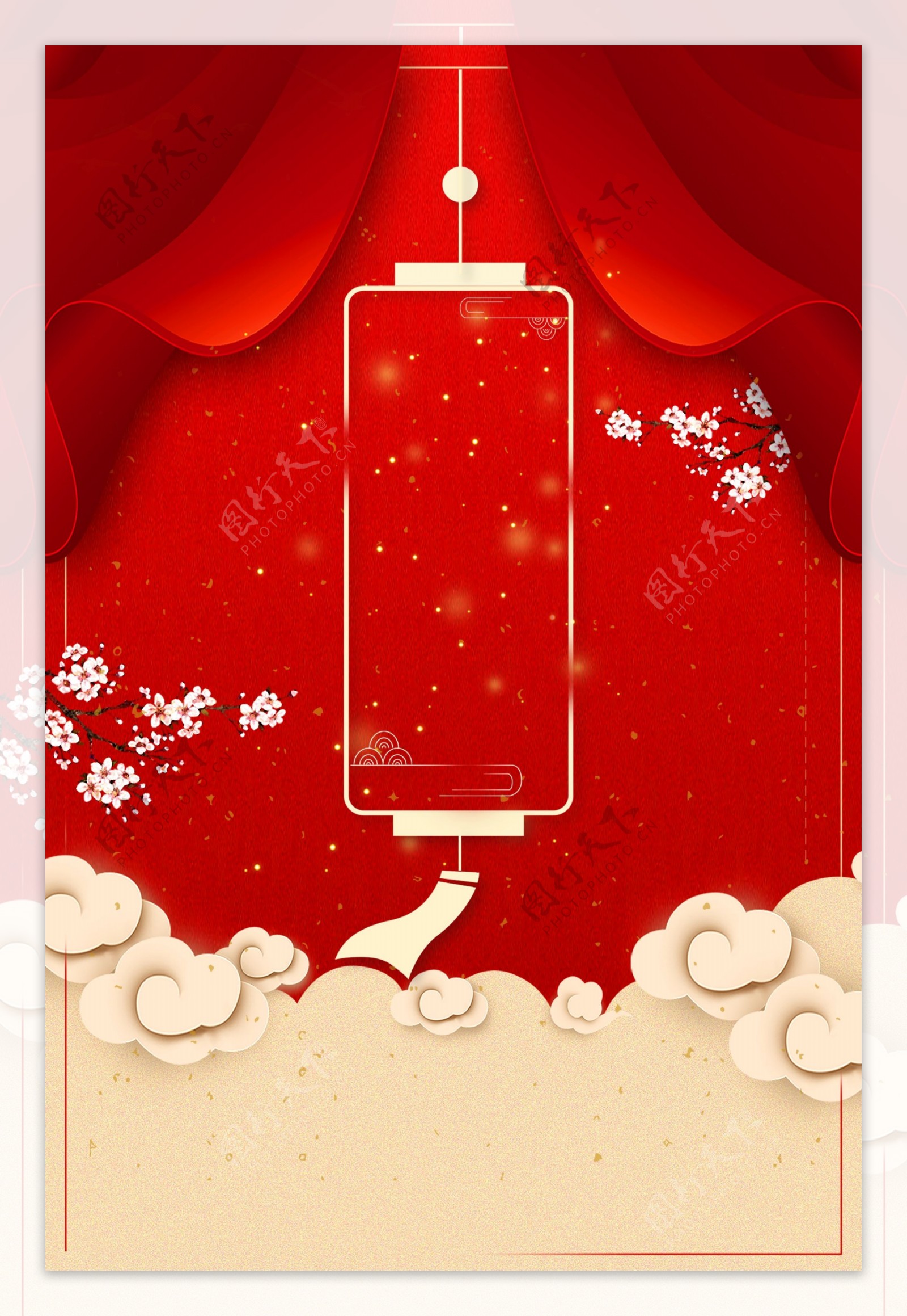 猪剪纸新春元旦红色传统节日广告背景