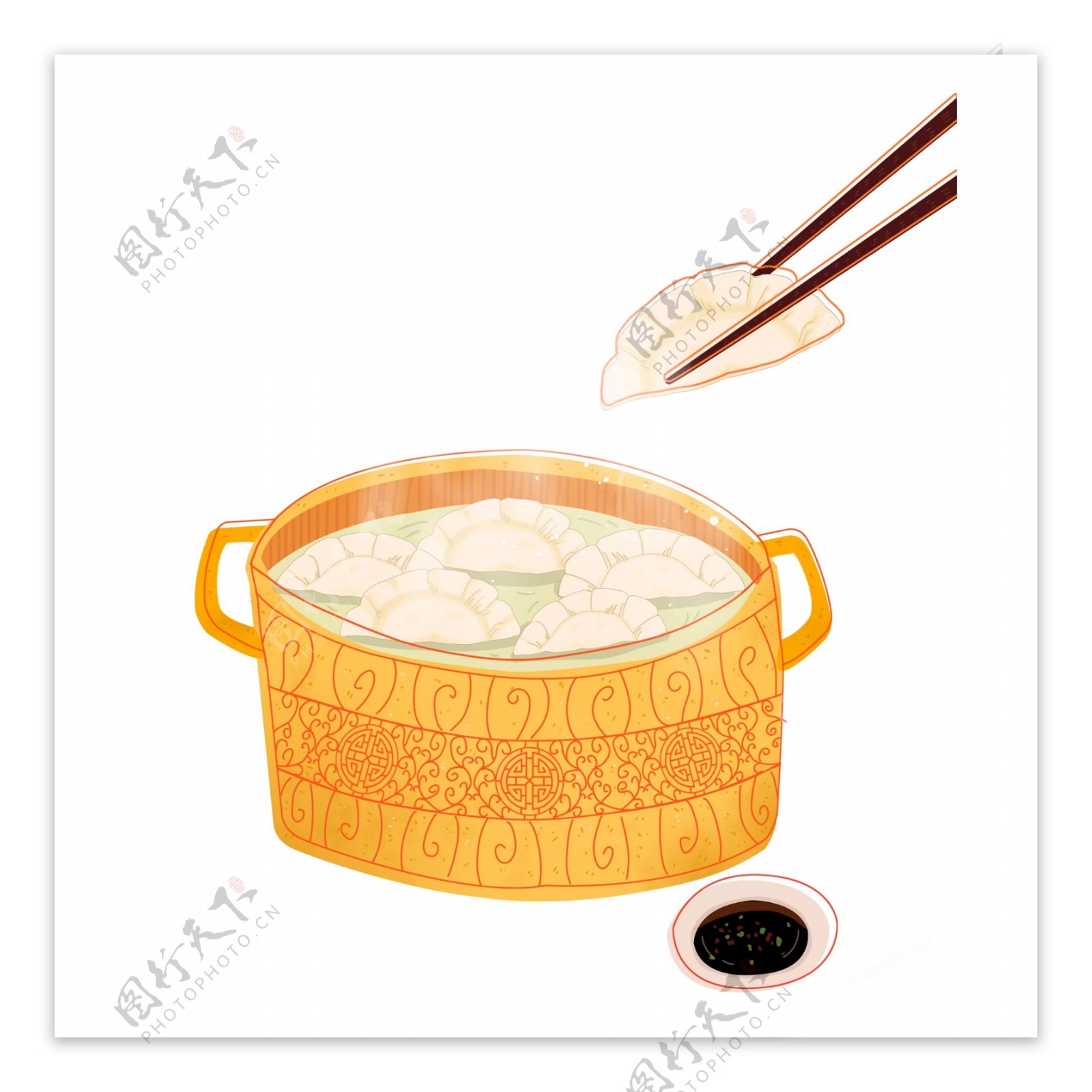 手绘立冬一锅饺子插画元素设计