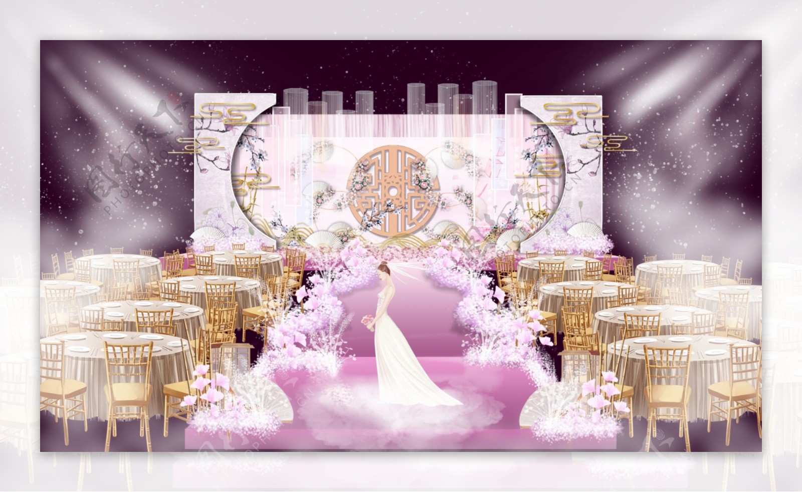 中式紫色古风婚礼效果图