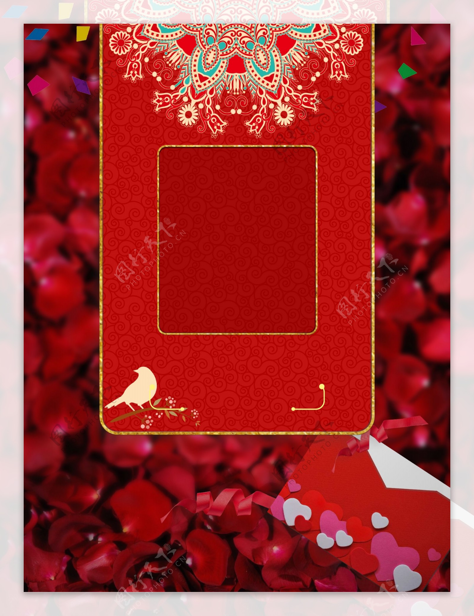 中国风红色喜庆婚礼邀请函背景设计