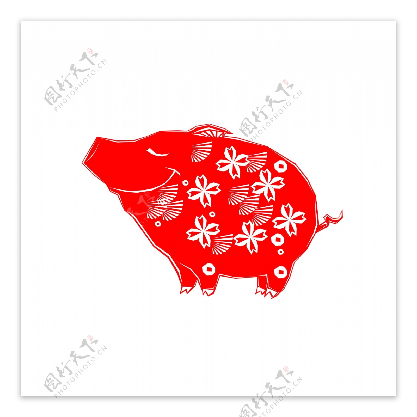 中国风创意福猪窗花剪纸装饰图案元素