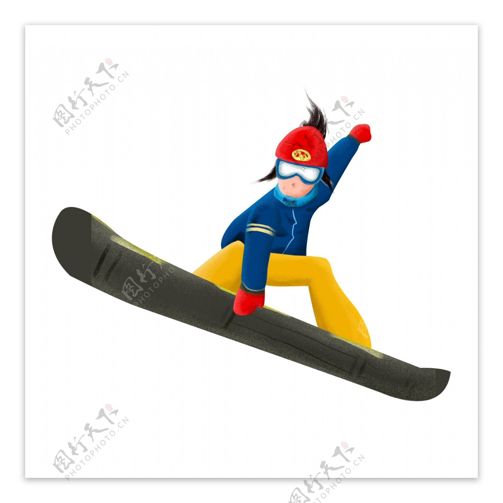 手绘卡通男孩玩滑雪原创元素
