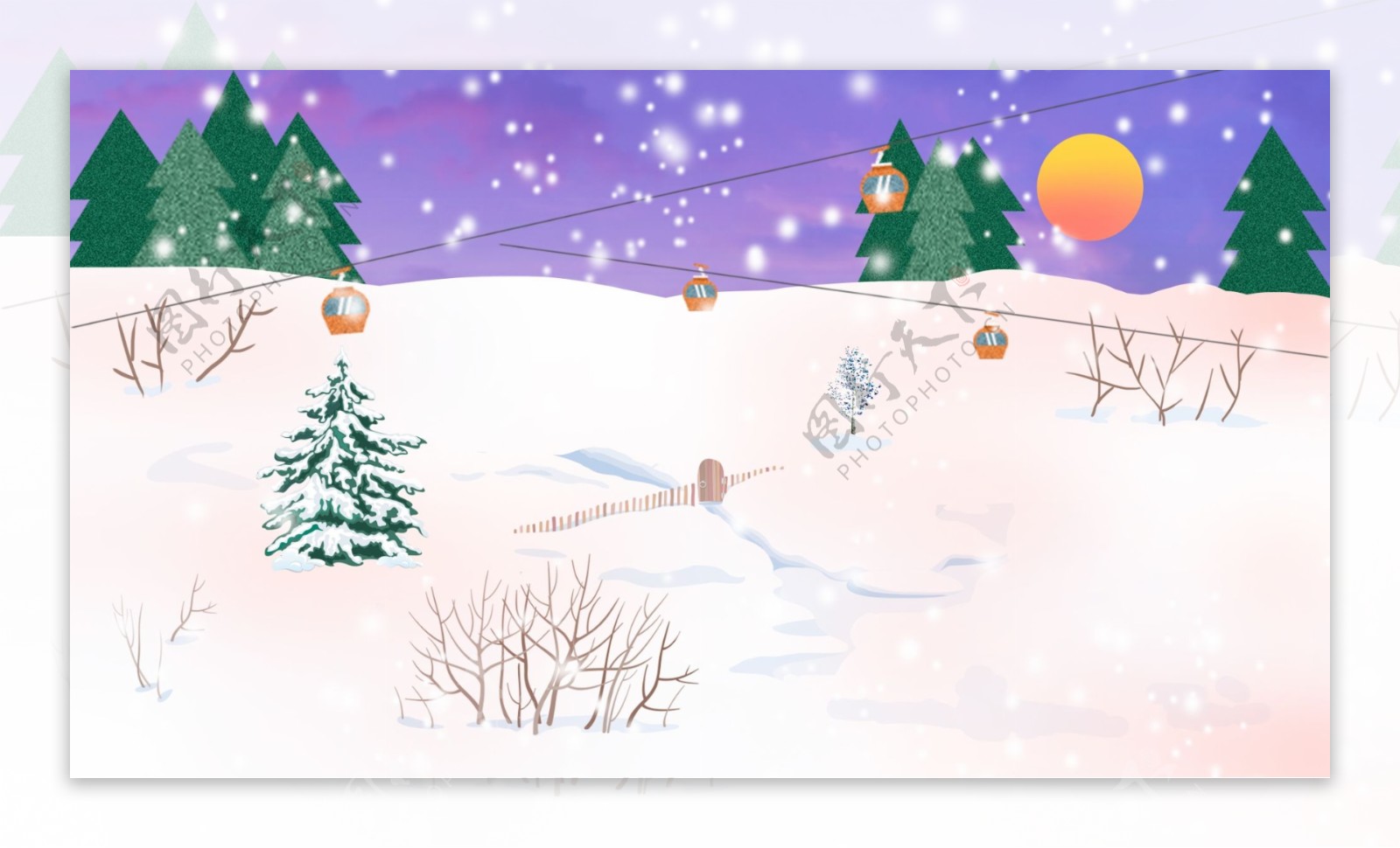 圣诞节卡通雪地松树背景设计