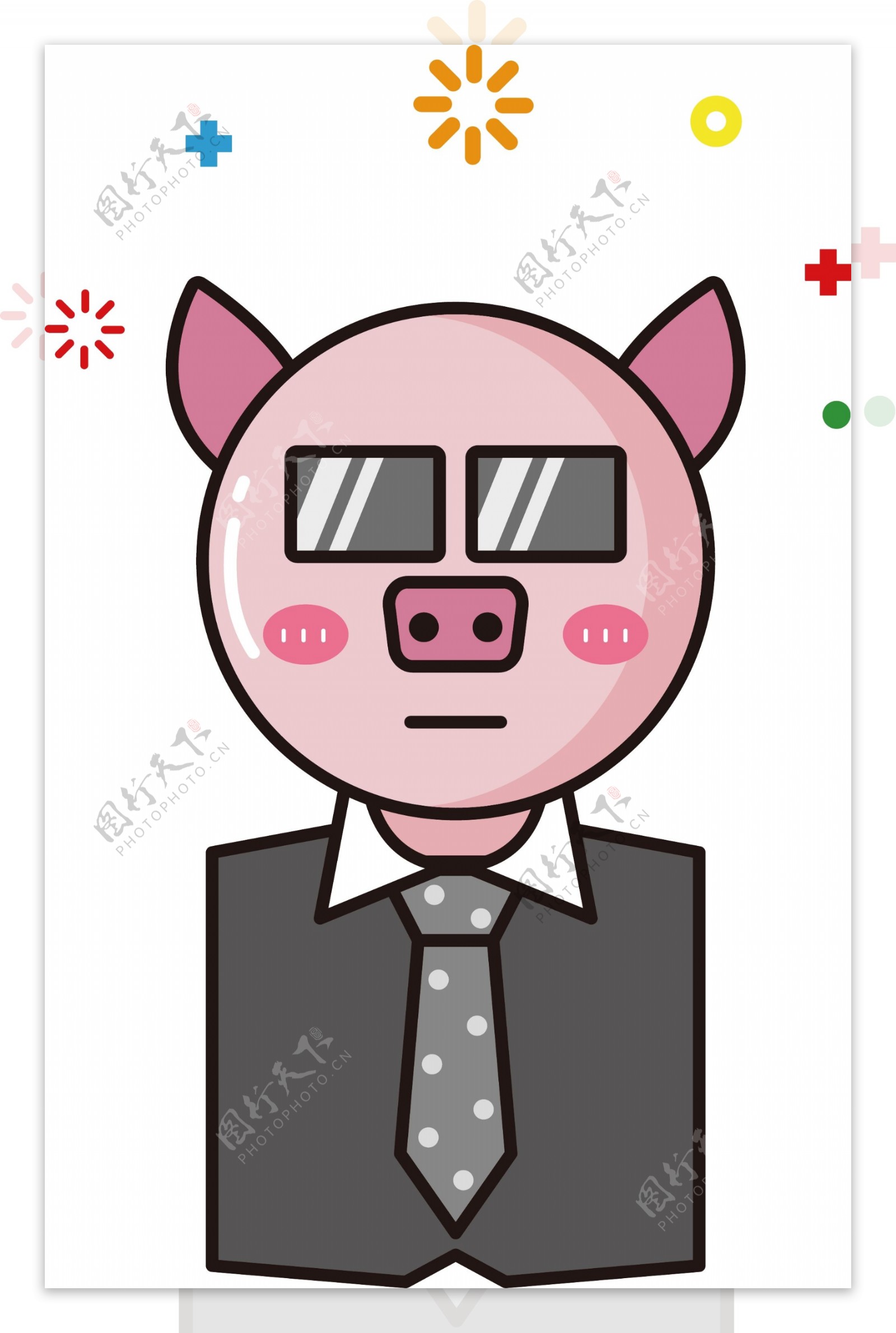 保镖猪西装卡通mbe表情包可商用元素
