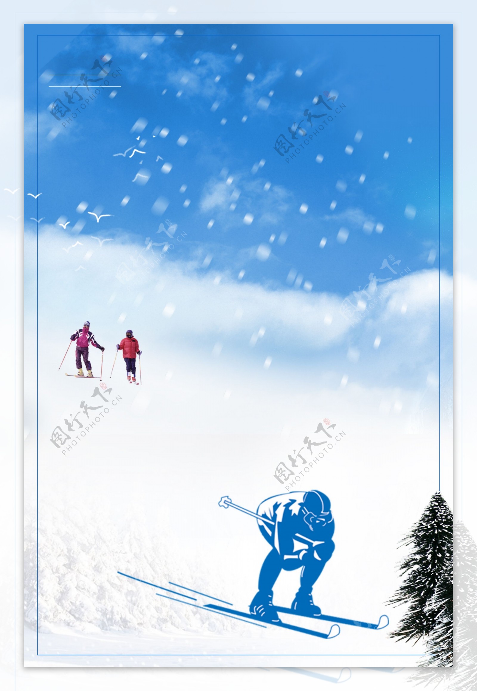 唯美冬季滑雪背景设计