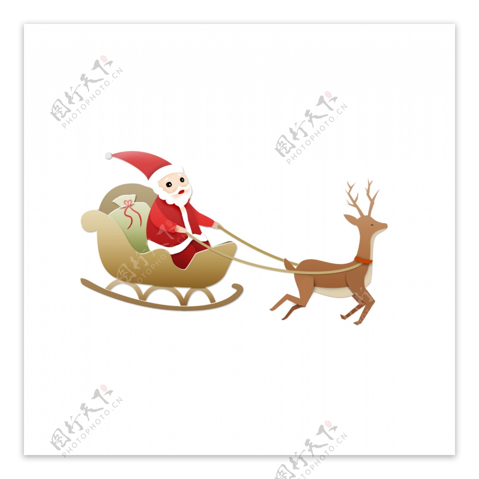 卡通剪纸风骑着雪橇的圣诞老人设计