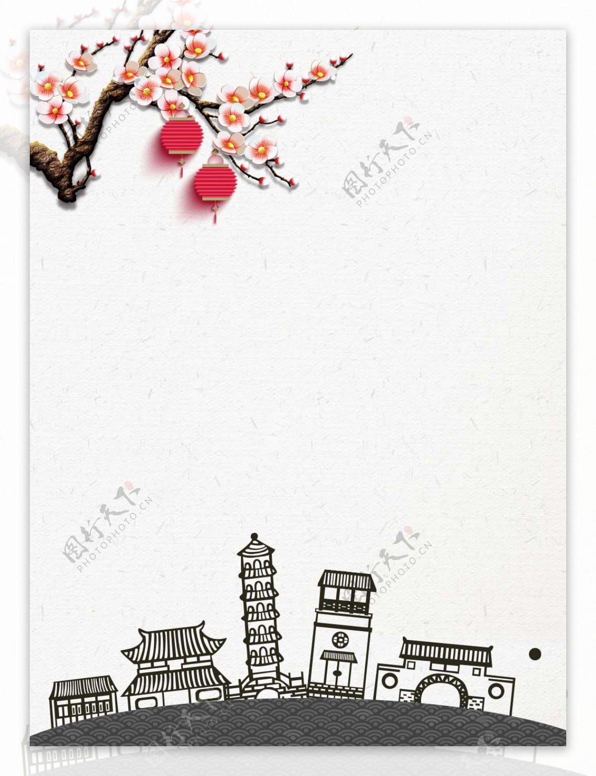 手绘建筑新年喜庆海报背景