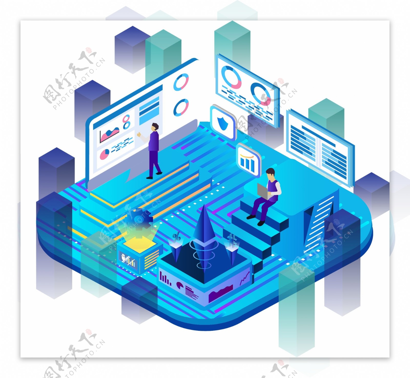 商用2.5D矢量风格人和电脑元素