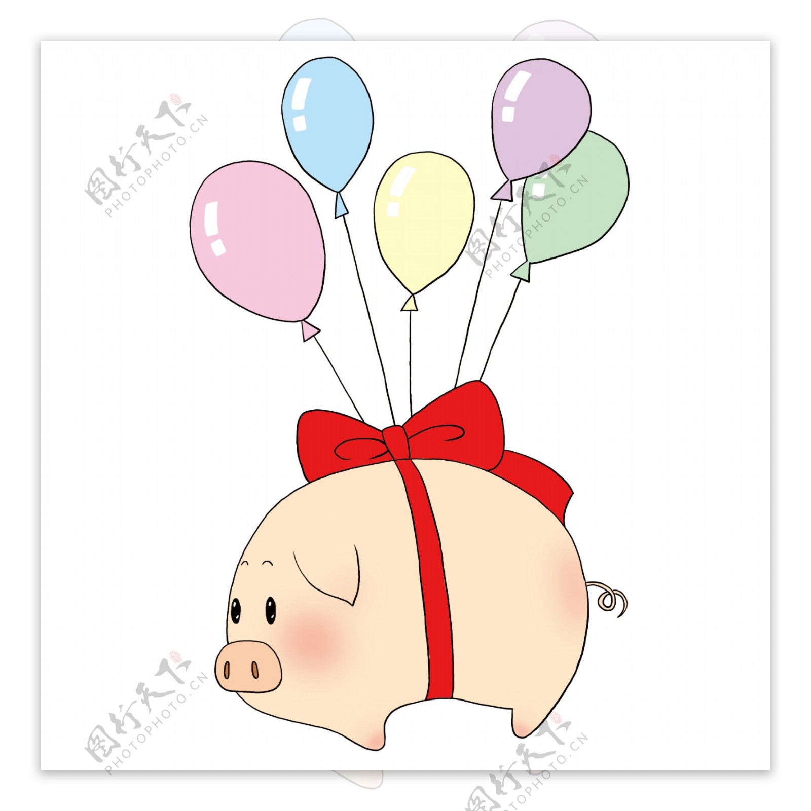 漂浮的被气球挂起的小猪