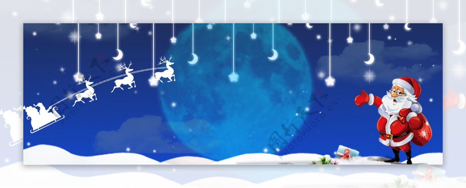 雪景夜晚圣诞节卡通banner背景