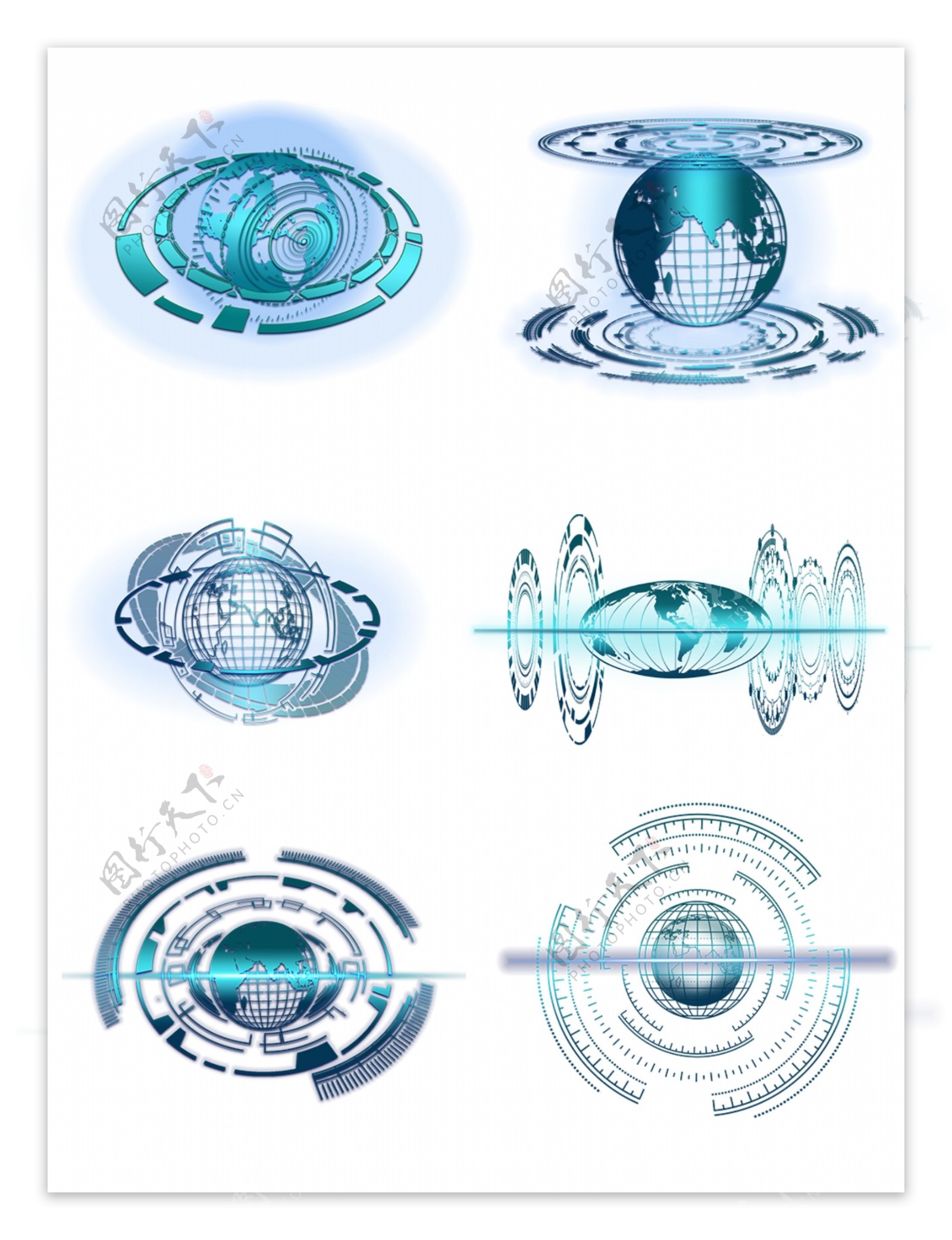 蓝色科技科幻未来地球装饰图案设计元素套图