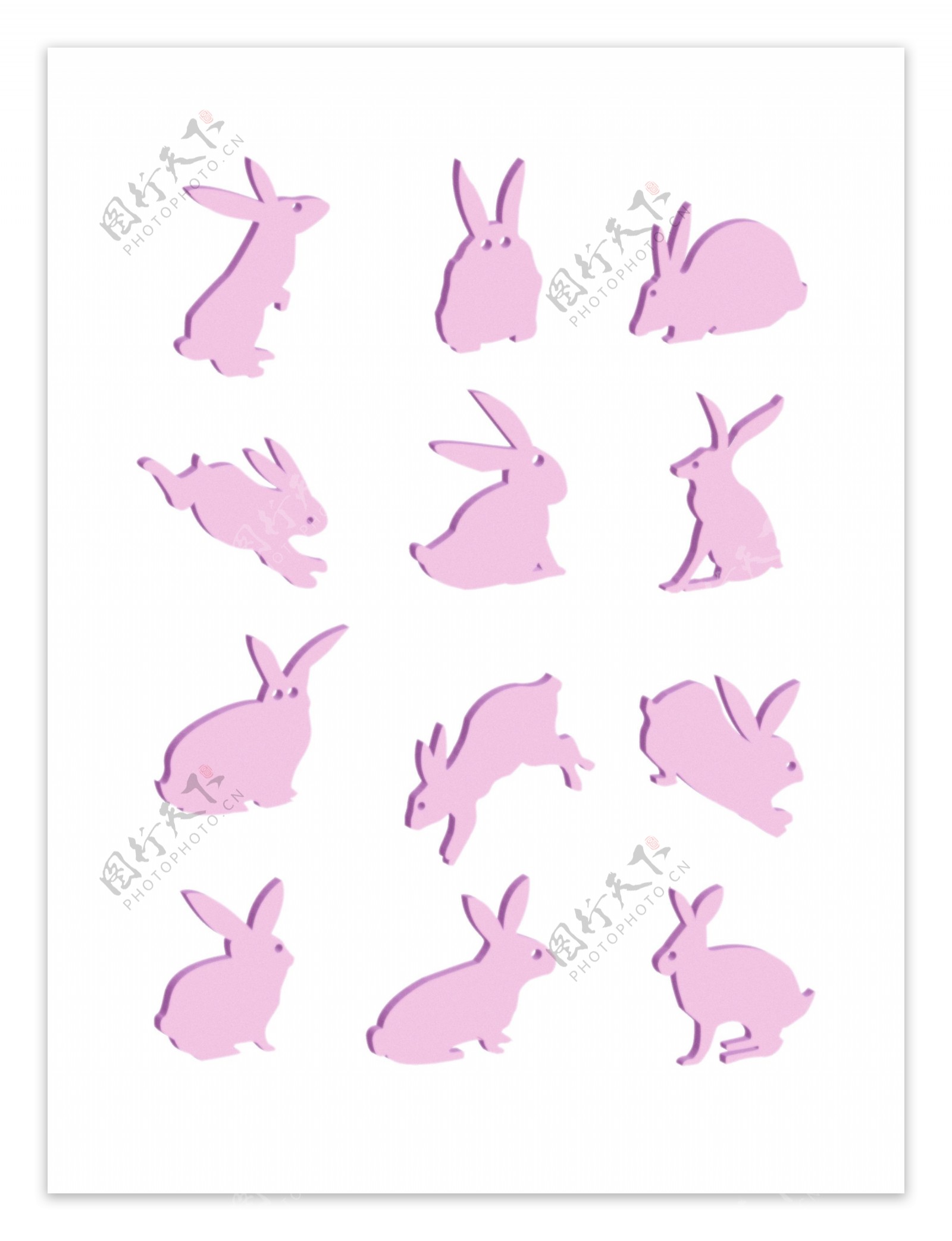 创意手绘彩色粉兔子