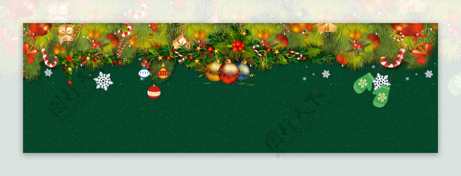 绿色圣诞节促销卡通banner背景