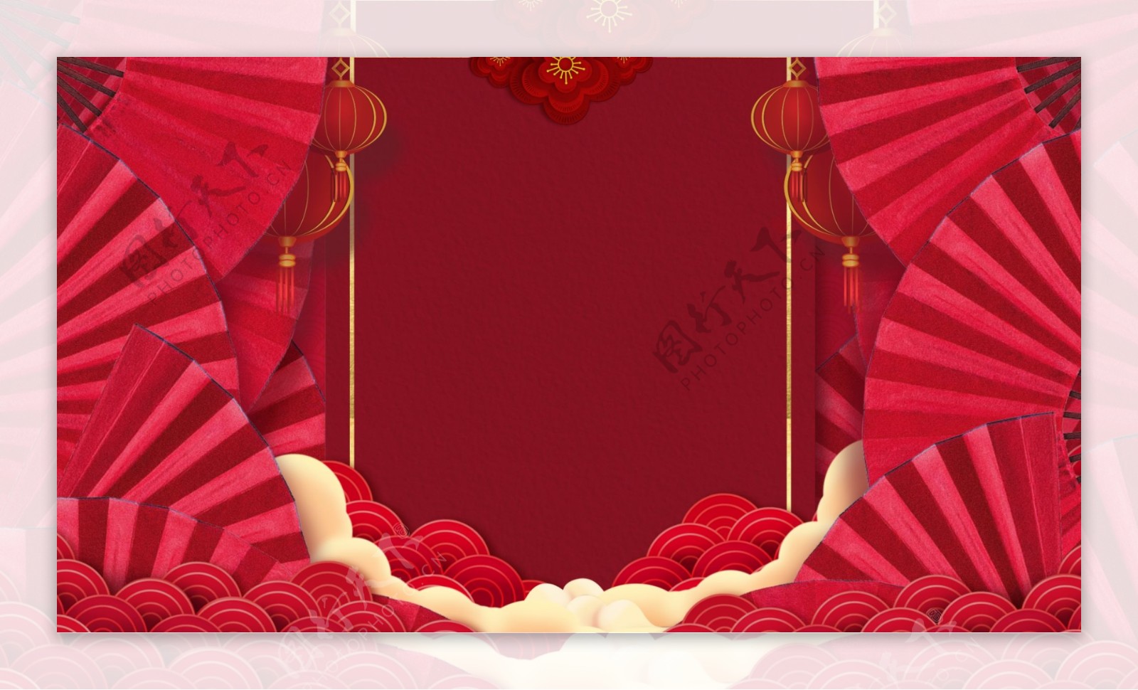 古典折扇大红色喜庆春节背景