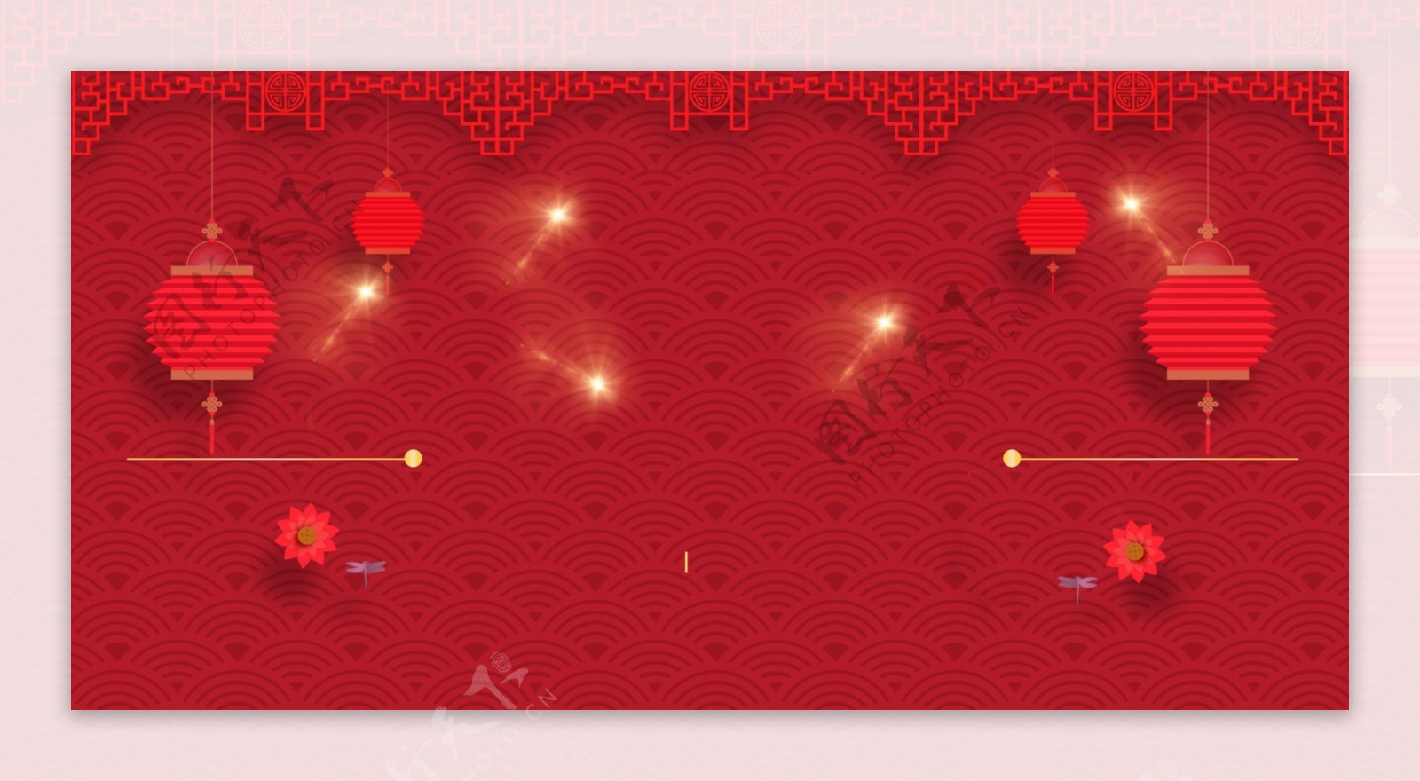 新春欢乐红色灯笼广告背景
