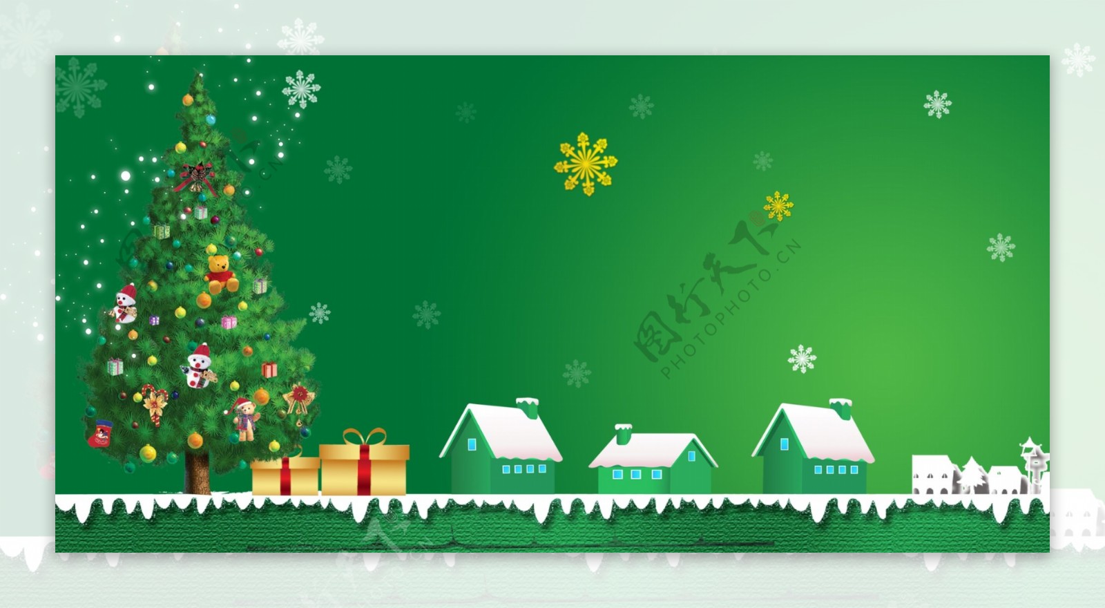 绿色浪漫圣诞宣传展板背景
