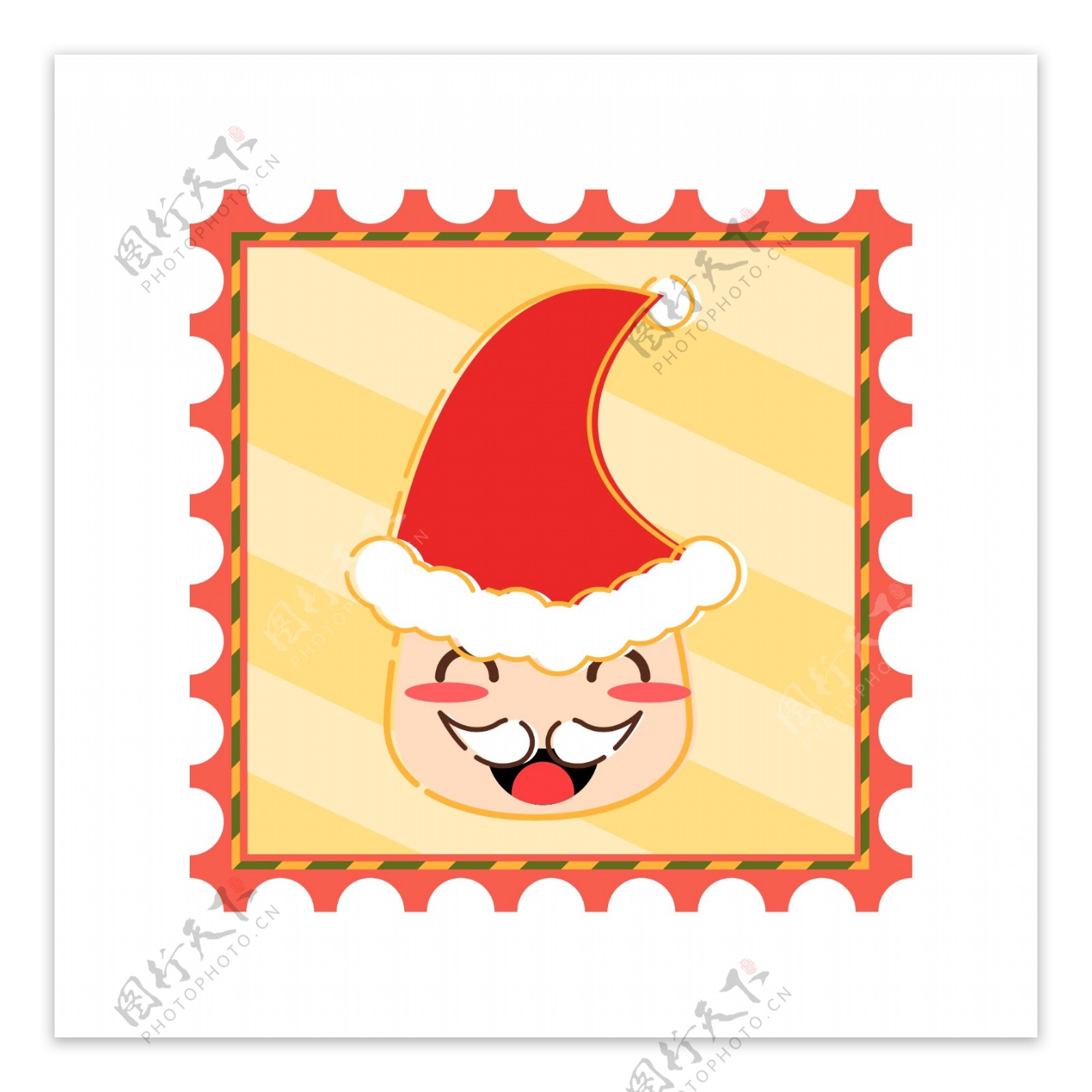 原创可爱可通圣诞老人圣诞邮票装饰元素