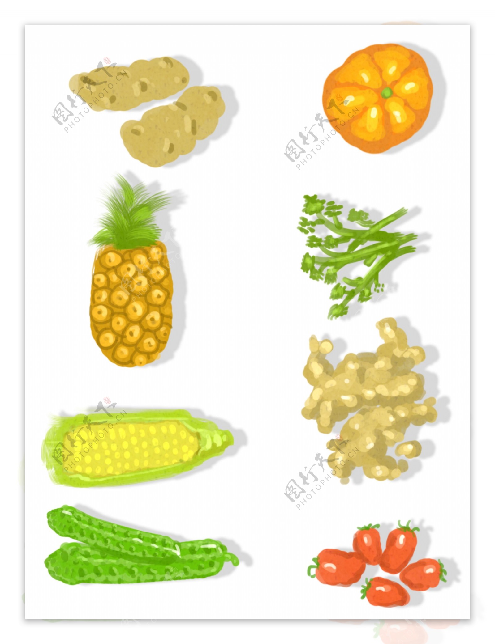 手绘简约健康蔬菜果蔬类透明底可商用素材