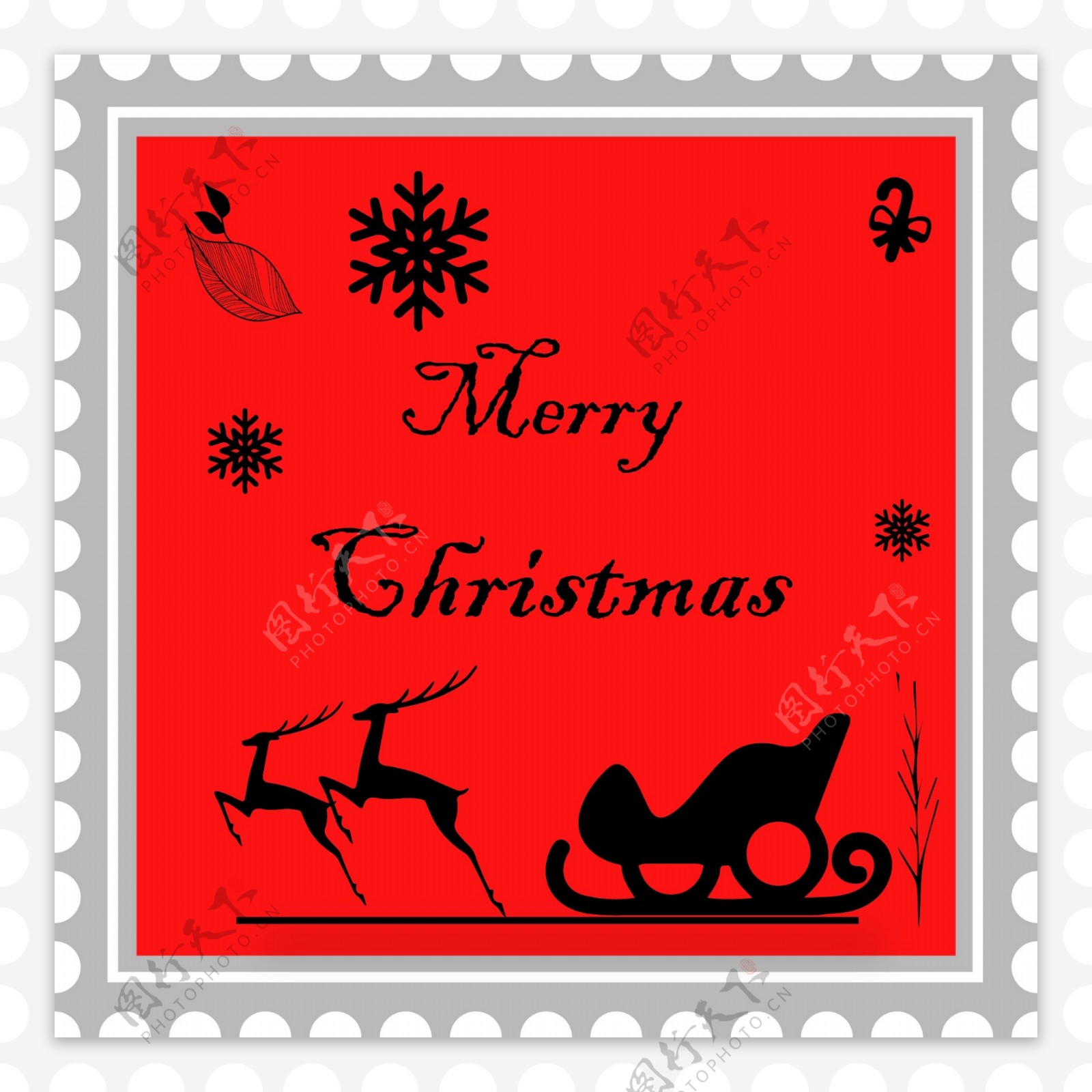 红色蒙版圣诞简约邮票小贴纸