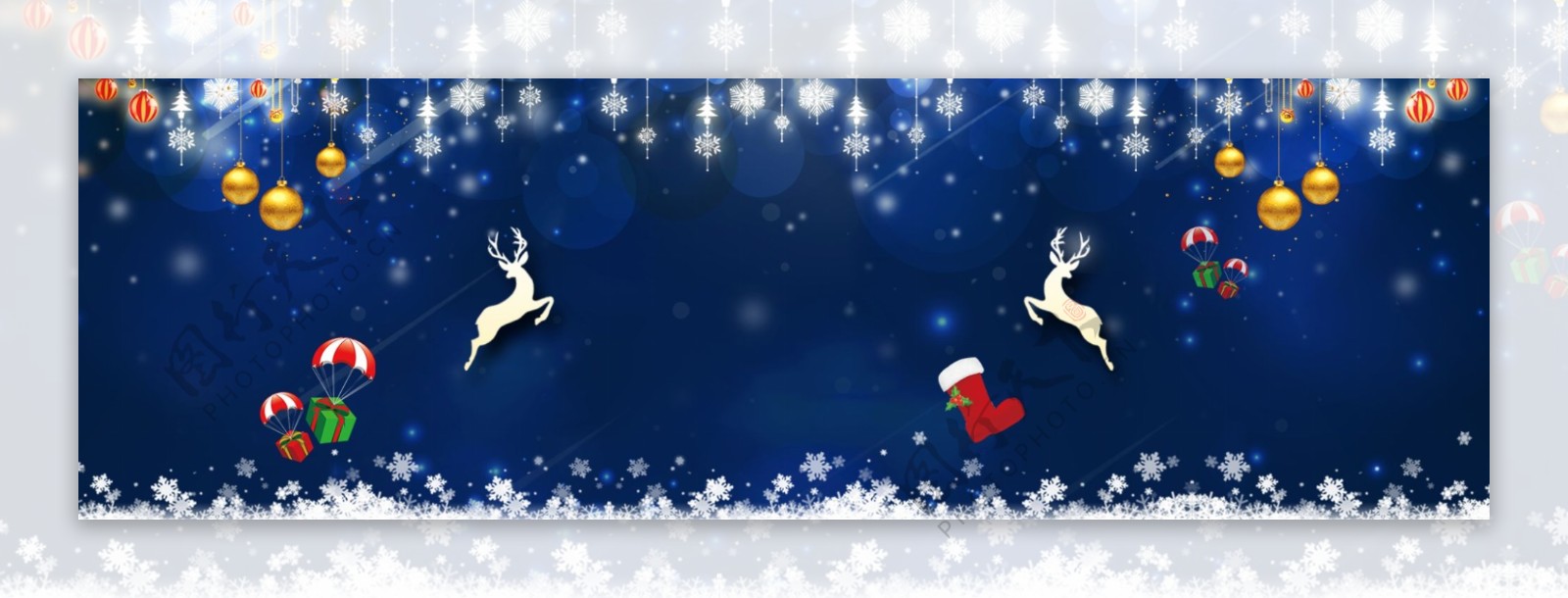 雪人唯美圣诞节卡通促销banner背景