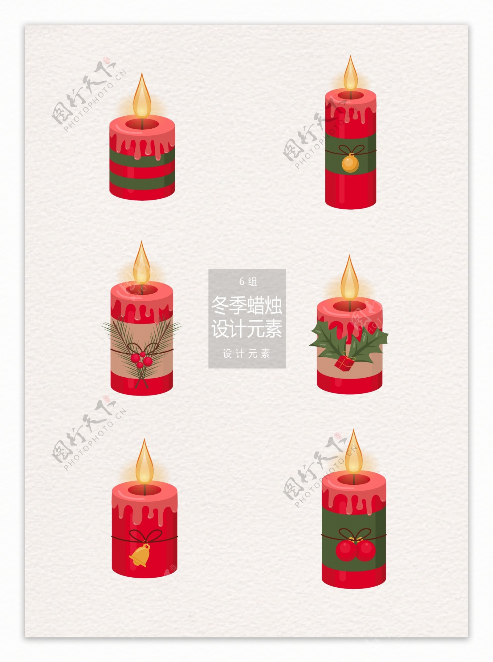圣诞红色蜡烛设计元素